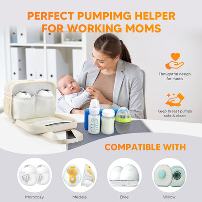 Breastmilk Cooler Travel Bag with Ice Pack, Compatible with Wearable Breast Pumps & Accessories - Portable Hands Free Breast Pump Carrying Case for Nursing & Working Moms, Black