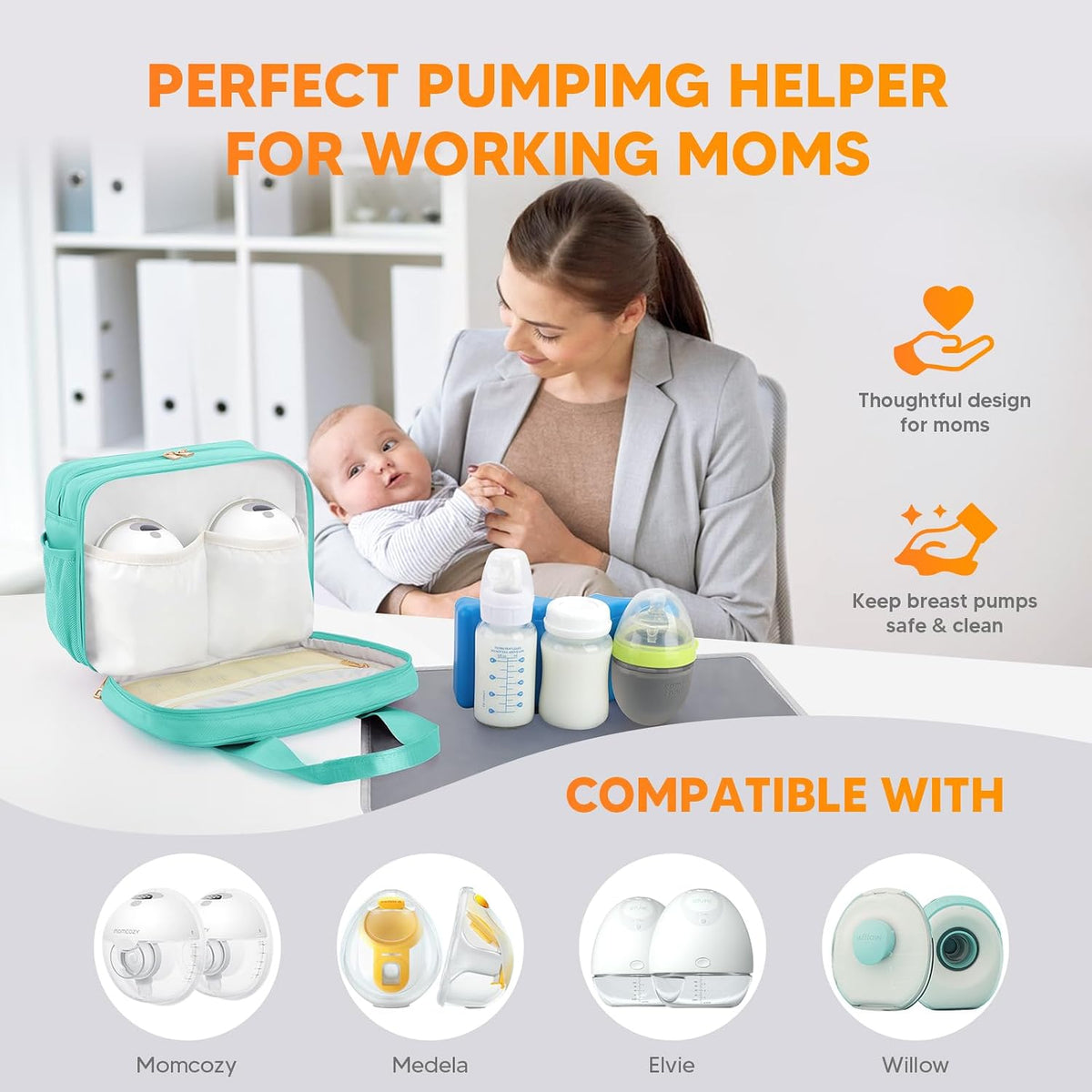 Breastmilk Cooler Travel Bag with Ice Pack, Compatible with Wearable Breast Pumps & Accessories - Portable Hands Free Breast Pump Carrying Case for Nursing & Working Moms, Black