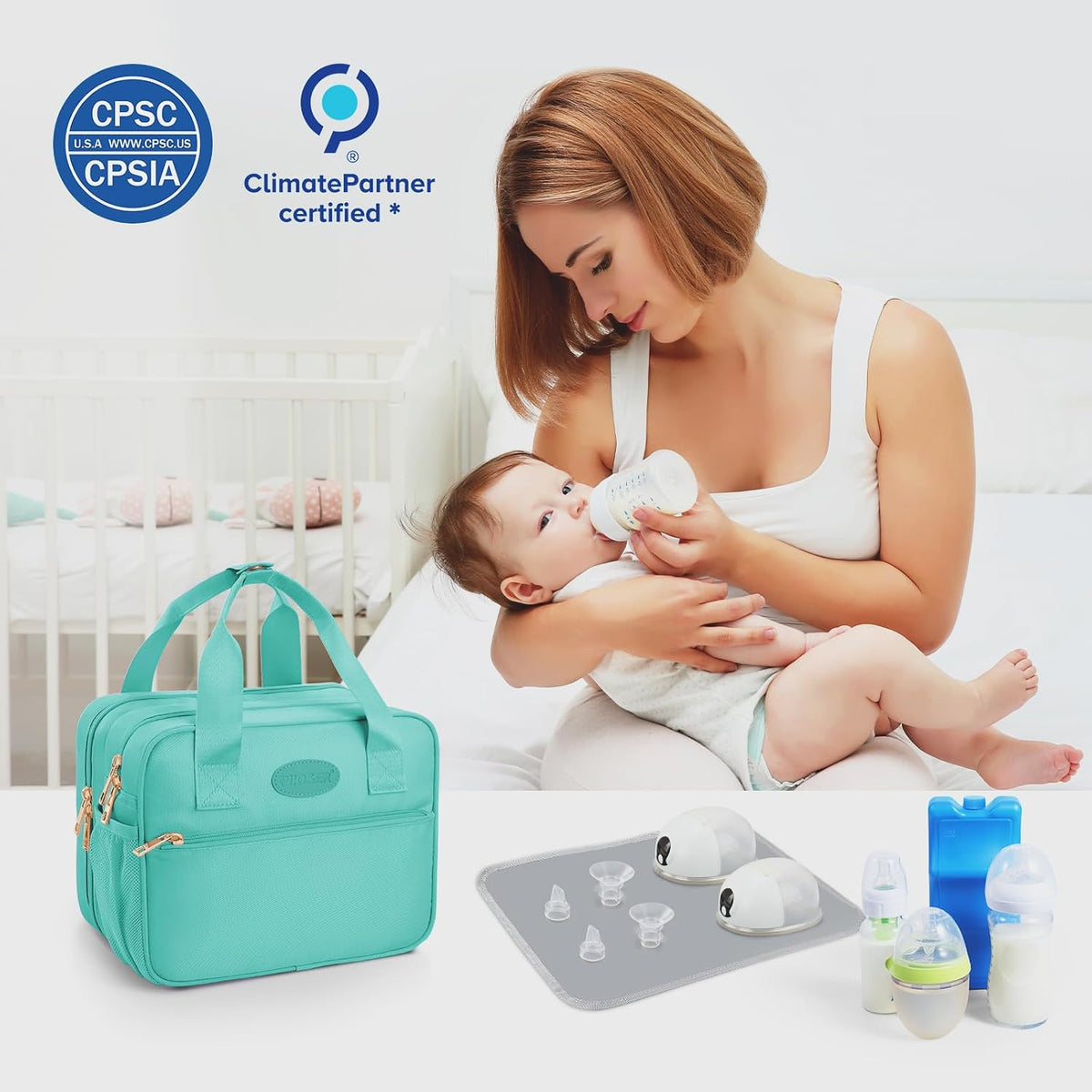 Breastmilk Cooler Travel Bag with Ice Pack, Compatible with Wearable Breast Pumps & Accessories - Portable Hands Free Breast Pump Carrying Case for Nursing & Working Moms, Black