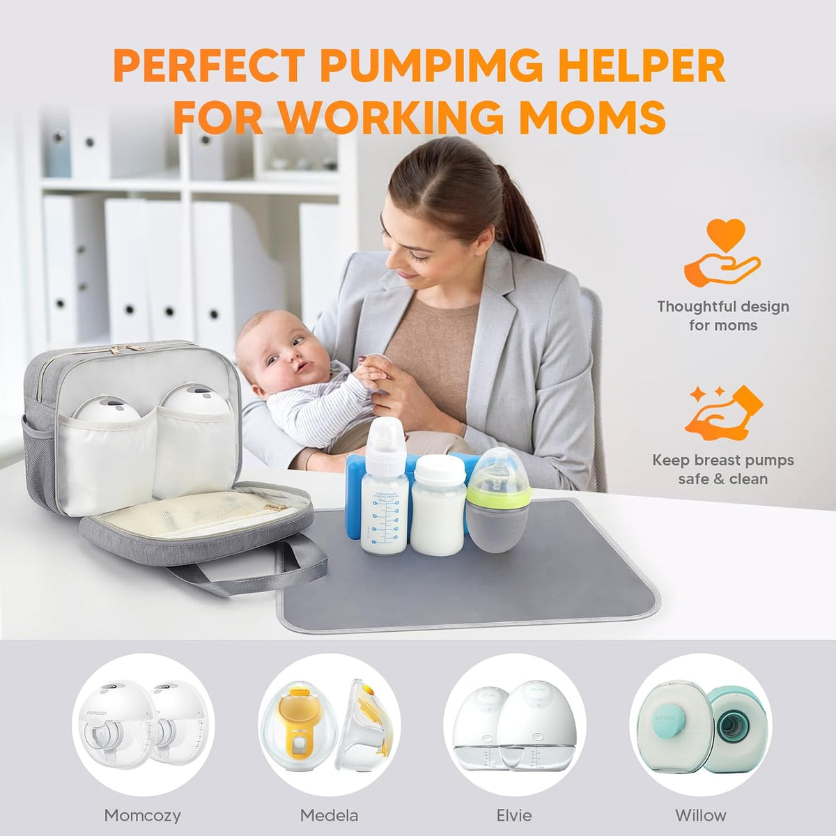 Breastmilk Cooler Travel Bag with Ice Pack, Compatible with Wearable Breast Pumps & Accessories - Portable Hands Free Breast Pump Carrying Case for Nursing & Working Moms, Black