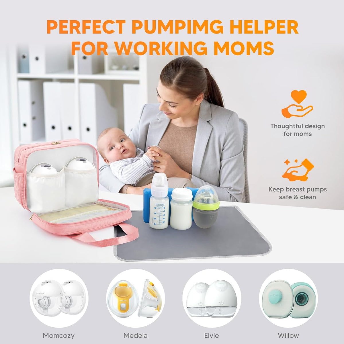Breastmilk Cooler Travel Bag with Ice Pack, Compatible with Wearable Breast Pumps & Accessories - Portable Hands Free Breast Pump Carrying Case for Nursing & Working Moms, Black