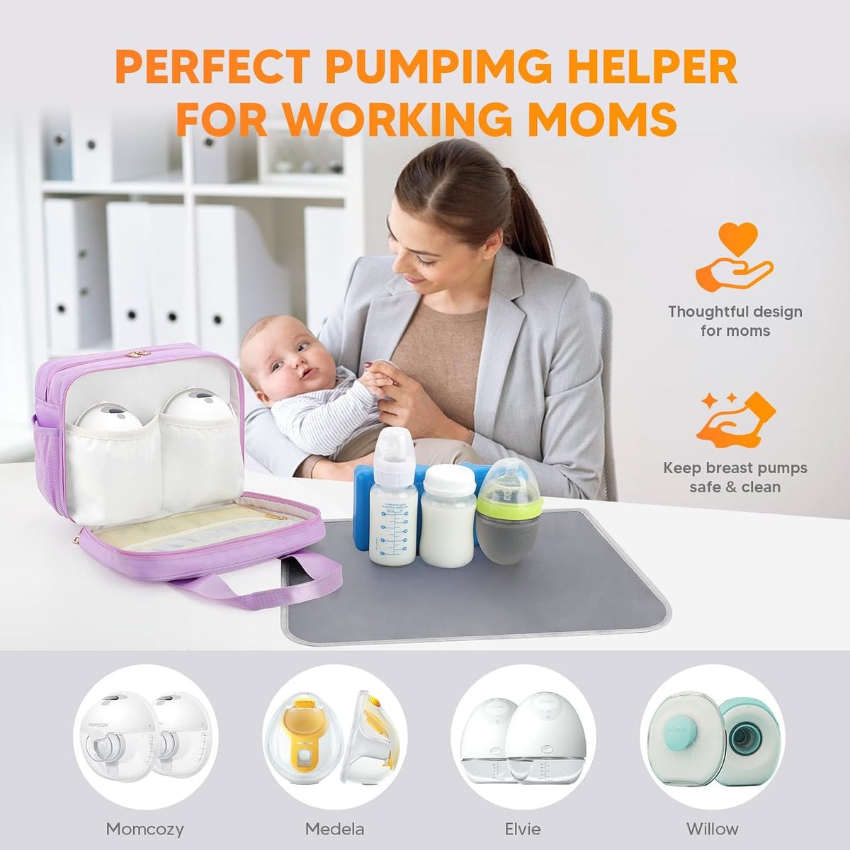 Breastmilk Cooler Travel Bag with Ice Pack, Compatible with Wearable Breast Pumps & Accessories - Portable Hands Free Breast Pump Carrying Case for Nursing & Working Moms, Black