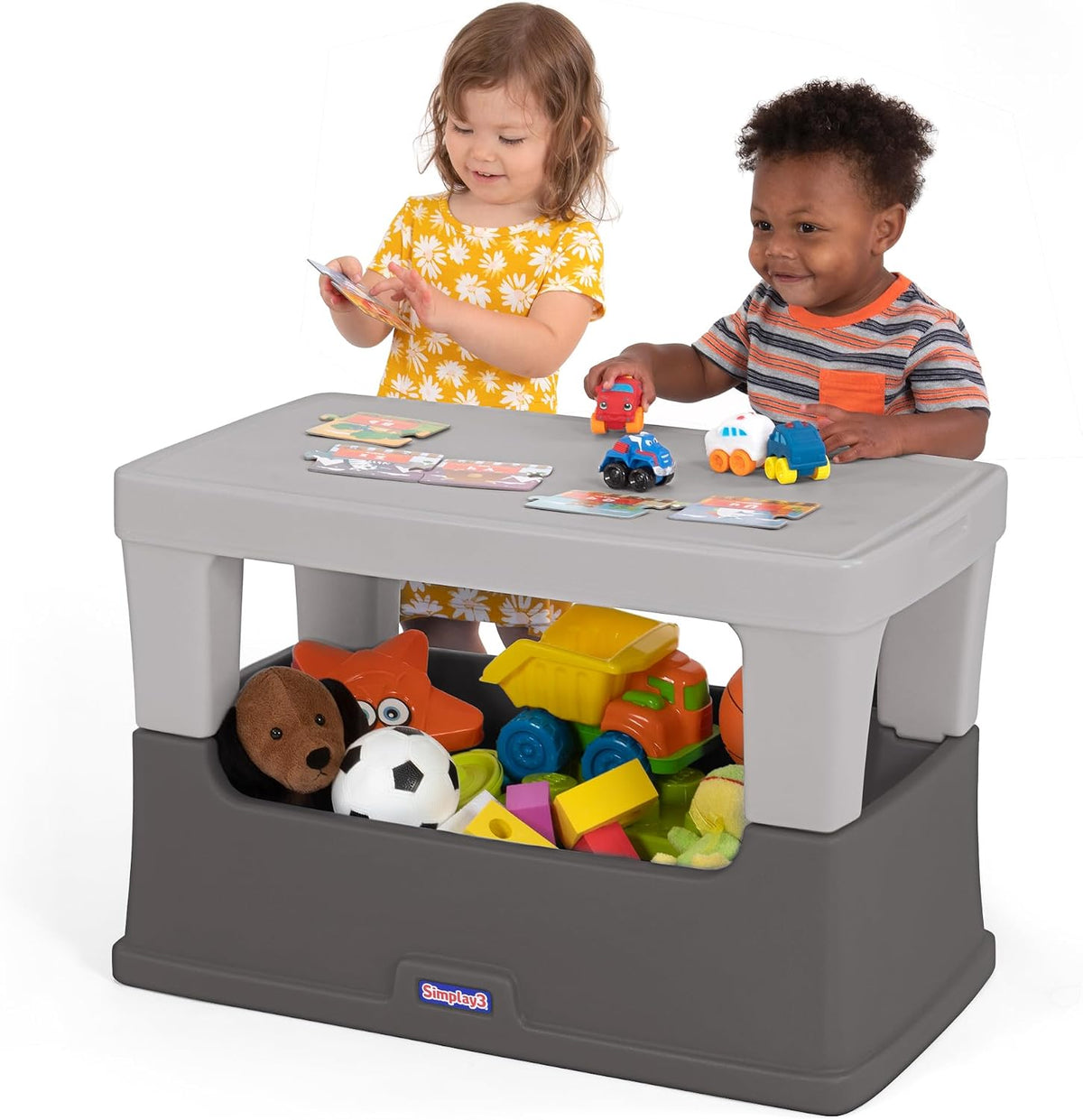 Play Around Toy Box Table, Multipurpose Kids Toy Box and Toddler Play Table for Toys, Art Supplies, Crafts, Durable, Plastic Large Toy Box, Made in USA