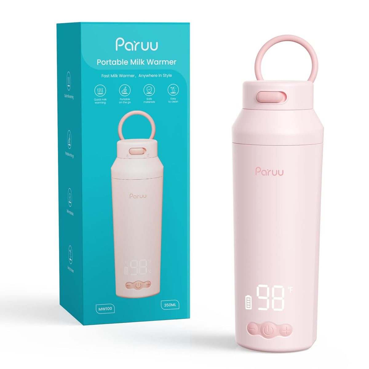 Portable Bottle Warmer for Travel, Easy-Clean Wide Mouth, Portable Milk Warmer with Fast Heating for Night Feeding, 7-Temp Control, Large 12oz Capacity, Ideal Gifts for New Parents, Blue