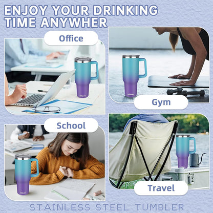 20 oz Insulated Coffee Mug with Ceramic Coating, Stainless Steel Travel Mug Tumbler with Handle Lid and Straw, Double Wall Leak-Proof Coffee Travel Mug Keeps Drink Hot and Cold (Black)