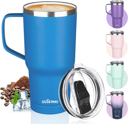 20 oz Insulated Coffee Mug with Ceramic Coating, Stainless Steel Travel Mug Tumbler with Handle Lid and Straw, Double Wall Leak-Proof Coffee Travel Mug Keeps Drink Hot and Cold (Black)