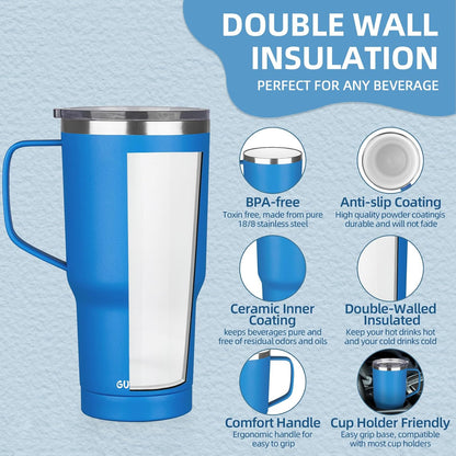 20 oz Insulated Coffee Mug with Ceramic Coating, Stainless Steel Travel Mug Tumbler with Handle Lid and Straw, Double Wall Leak-Proof Coffee Travel Mug Keeps Drink Hot and Cold (Black)