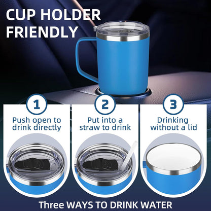 20 oz Insulated Coffee Mug with Ceramic Coating, Stainless Steel Travel Mug Tumbler with Handle Lid and Straw, Double Wall Leak-Proof Coffee Travel Mug Keeps Drink Hot and Cold (Black)