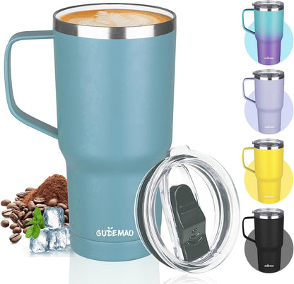 20 oz Insulated Coffee Mug with Ceramic Coating, Stainless Steel Travel Mug Tumbler with Handle Lid and Straw, Double Wall Leak-Proof Coffee Travel Mug Keeps Drink Hot and Cold (Black)