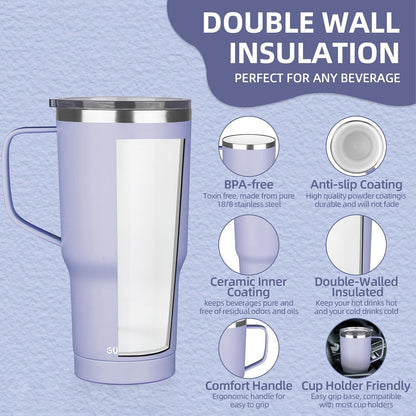 20 oz Insulated Coffee Mug with Ceramic Coating, Stainless Steel Travel Mug Tumbler with Handle Lid and Straw, Double Wall Leak-Proof Coffee Travel Mug Keeps Drink Hot and Cold (Black)