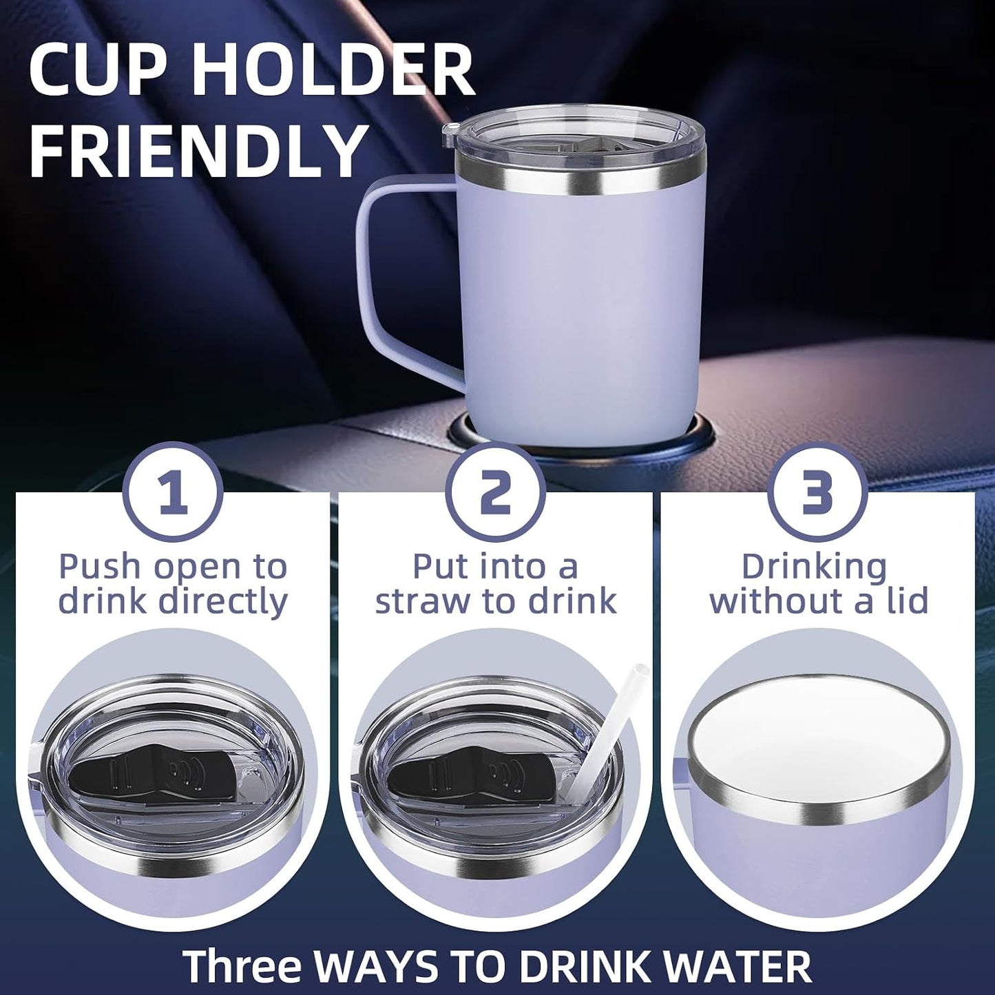 20 oz Insulated Coffee Mug with Ceramic Coating, Stainless Steel Travel Mug Tumbler with Handle Lid and Straw, Double Wall Leak-Proof Coffee Travel Mug Keeps Drink Hot and Cold (Black)
