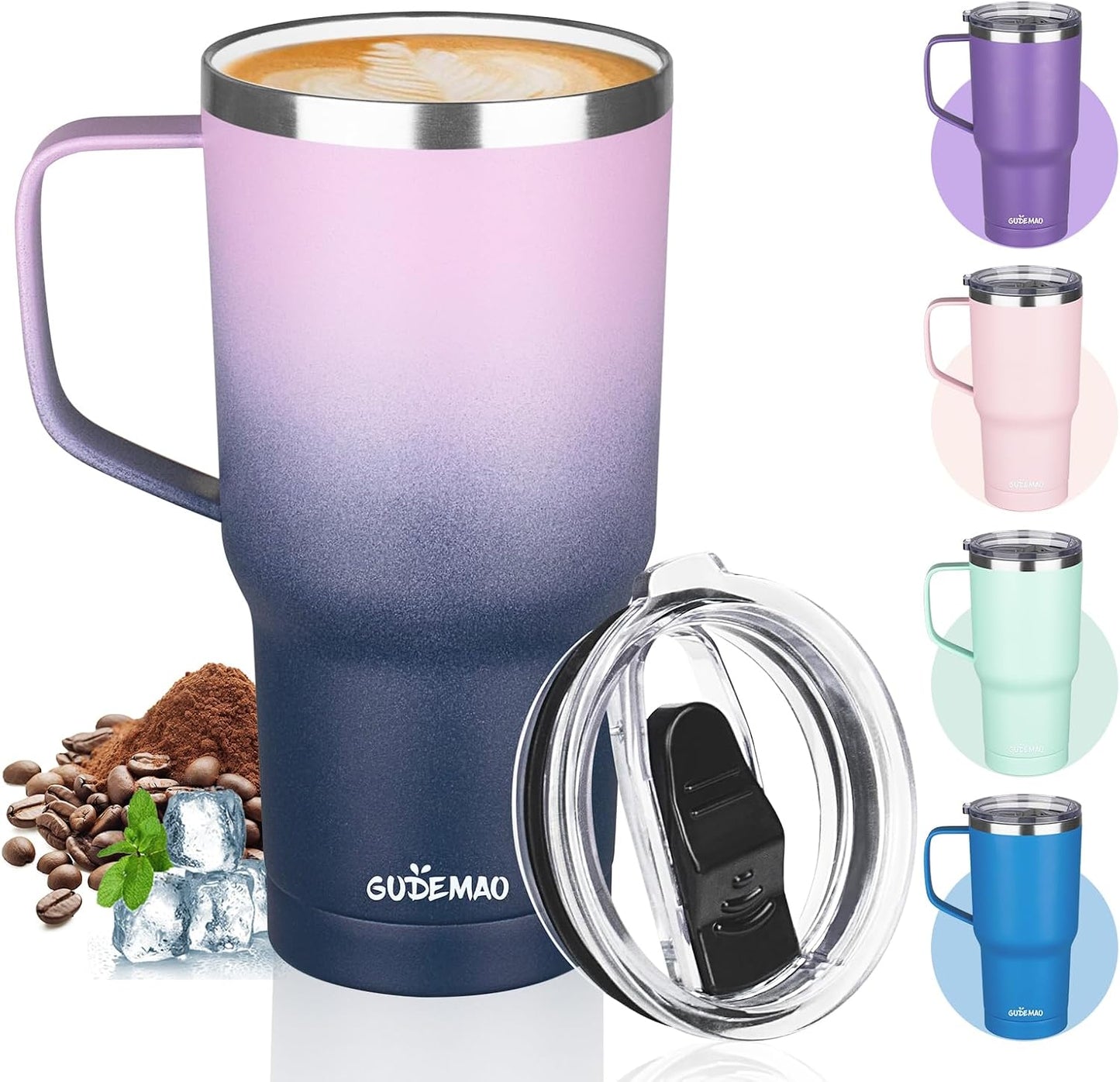 20 oz Insulated Coffee Mug with Ceramic Coating, Stainless Steel Travel Mug Tumbler with Handle Lid and Straw, Double Wall Leak-Proof Coffee Travel Mug Keeps Drink Hot and Cold (Black)