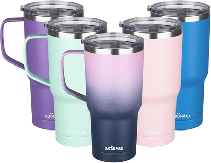 20 oz Insulated Coffee Mug with Ceramic Coating, Stainless Steel Travel Mug Tumbler with Handle Lid and Straw, Double Wall Leak-Proof Coffee Travel Mug Keeps Drink Hot and Cold (Black)