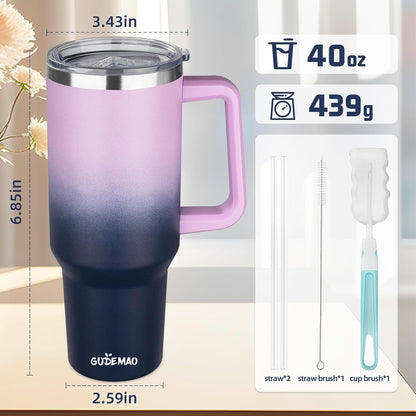 20 oz Insulated Coffee Mug with Ceramic Coating, Stainless Steel Travel Mug Tumbler with Handle Lid and Straw, Double Wall Leak-Proof Coffee Travel Mug Keeps Drink Hot and Cold (Black)
