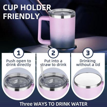 20 oz Insulated Coffee Mug with Ceramic Coating, Stainless Steel Travel Mug Tumbler with Handle Lid and Straw, Double Wall Leak-Proof Coffee Travel Mug Keeps Drink Hot and Cold (Black)