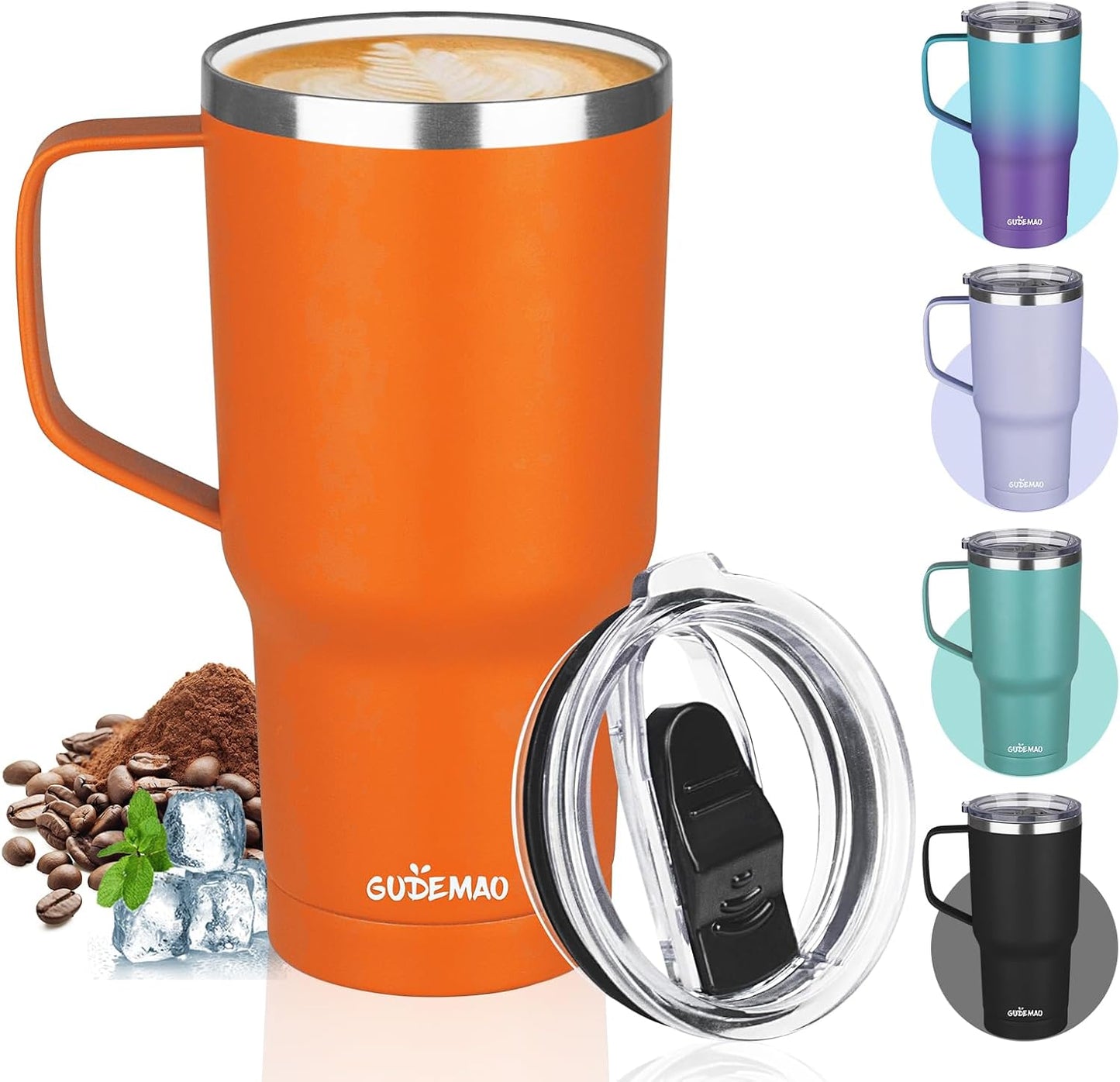 20 oz Insulated Coffee Mug with Ceramic Coating, Stainless Steel Travel Mug Tumbler with Handle Lid and Straw, Double Wall Leak-Proof Coffee Travel Mug Keeps Drink Hot and Cold (Black)