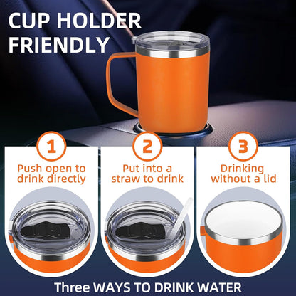 20 oz Insulated Coffee Mug with Ceramic Coating, Stainless Steel Travel Mug Tumbler with Handle Lid and Straw, Double Wall Leak-Proof Coffee Travel Mug Keeps Drink Hot and Cold (Black)
