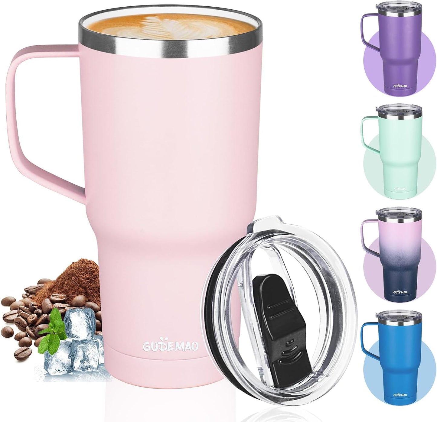 20 oz Insulated Coffee Mug with Ceramic Coating, Stainless Steel Travel Mug Tumbler with Handle Lid and Straw, Double Wall Leak-Proof Coffee Travel Mug Keeps Drink Hot and Cold (Black)