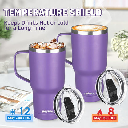 20 oz Insulated Coffee Mug with Ceramic Coating, Stainless Steel Travel Mug Tumbler with Handle Lid and Straw, Double Wall Leak-Proof Coffee Travel Mug Keeps Drink Hot and Cold (Black)