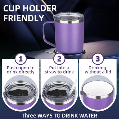 20 oz Insulated Coffee Mug with Ceramic Coating, Stainless Steel Travel Mug Tumbler with Handle Lid and Straw, Double Wall Leak-Proof Coffee Travel Mug Keeps Drink Hot and Cold (Black)
