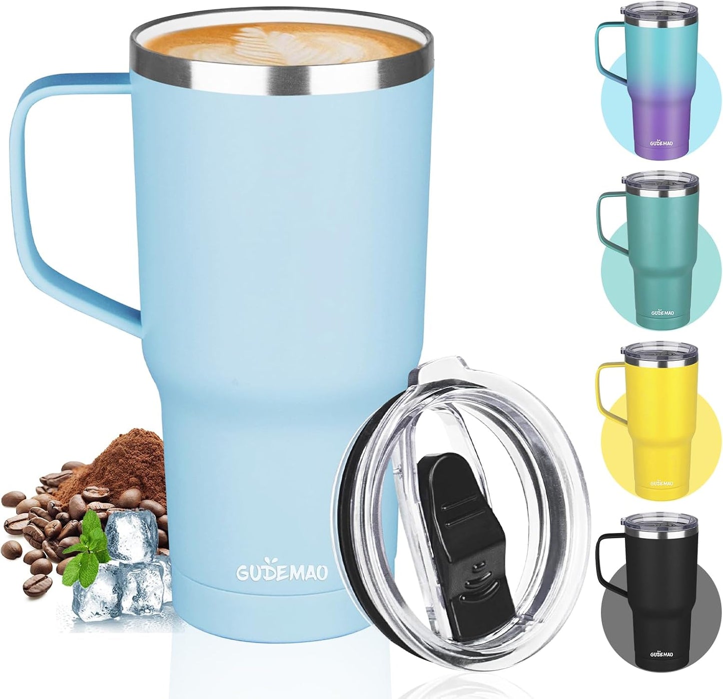 20 oz Insulated Coffee Mug with Ceramic Coating, Stainless Steel Travel Mug Tumbler with Handle Lid and Straw, Double Wall Leak-Proof Coffee Travel Mug Keeps Drink Hot and Cold (Black)