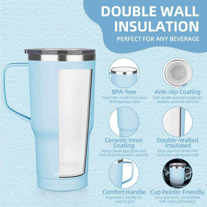 20 oz Insulated Coffee Mug with Ceramic Coating, Stainless Steel Travel Mug Tumbler with Handle Lid and Straw, Double Wall Leak-Proof Coffee Travel Mug Keeps Drink Hot and Cold (Black)