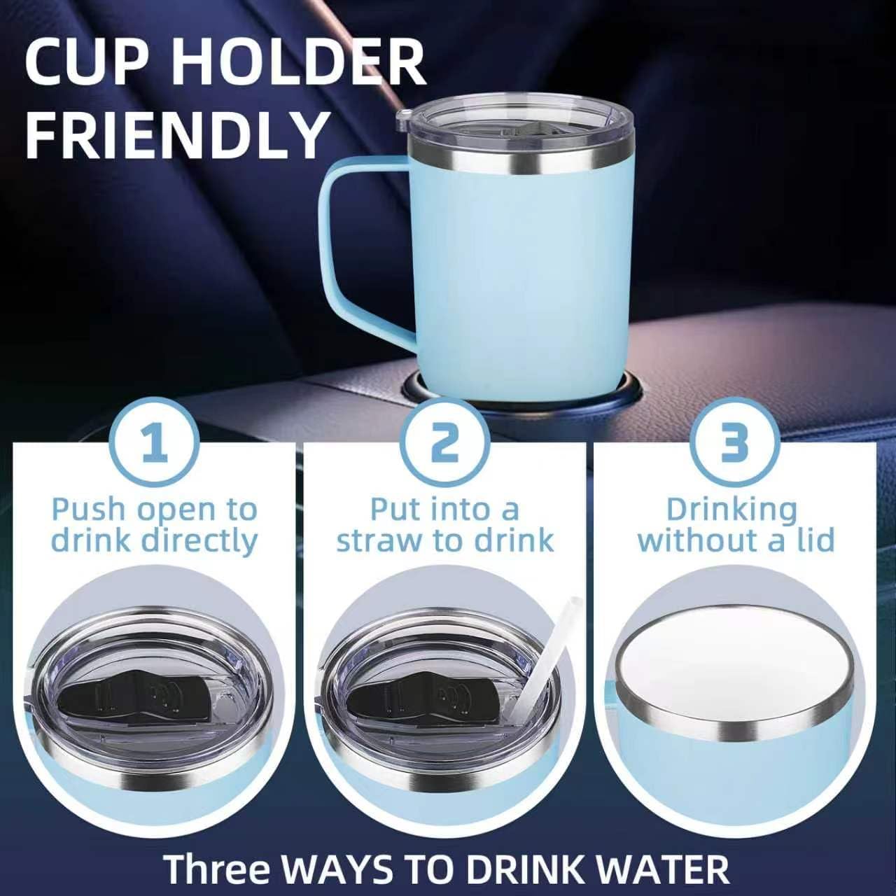 20 oz Insulated Coffee Mug with Ceramic Coating, Stainless Steel Travel Mug Tumbler with Handle Lid and Straw, Double Wall Leak-Proof Coffee Travel Mug Keeps Drink Hot and Cold (Black)