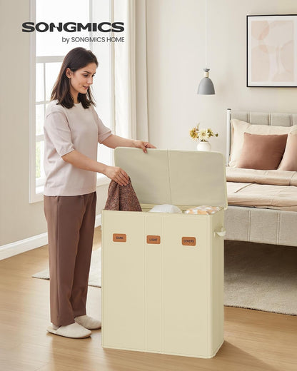 SONGMICS 160L Laundry Hamper, 4-Compartment Laundry Sorter with Lid