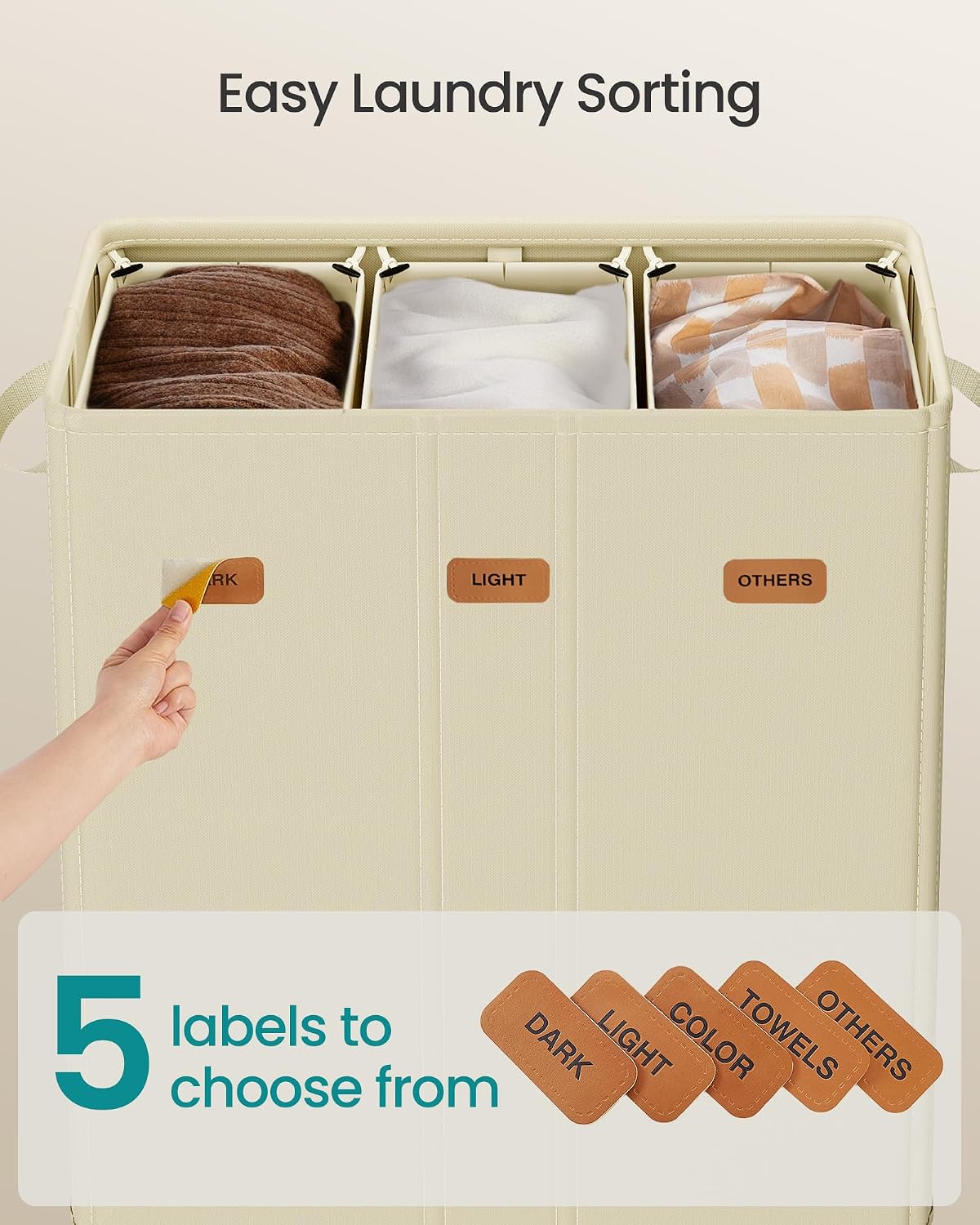 SONGMICS 160L Laundry Hamper, 4-Compartment Laundry Sorter with Lid