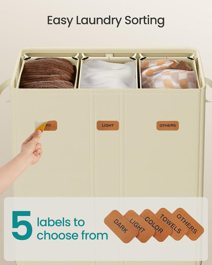 SONGMICS 160L Laundry Hamper, 4-Compartment Laundry Sorter with Lid