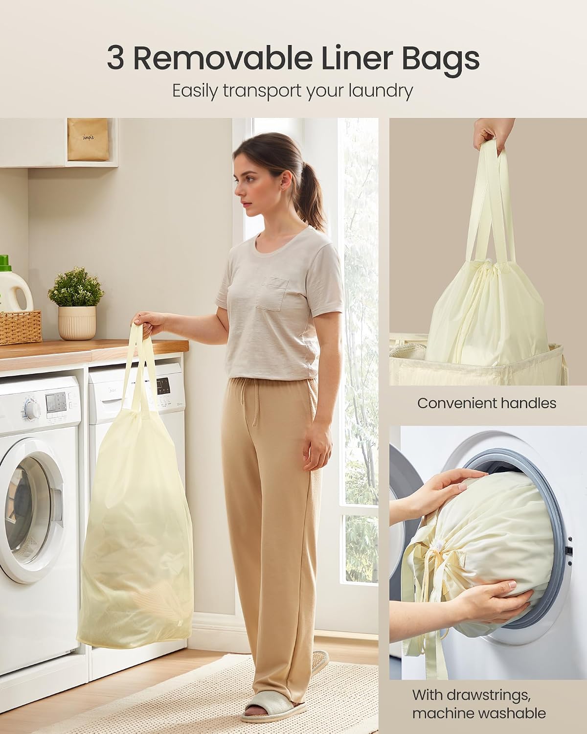 SONGMICS 160L Laundry Hamper, 4-Compartment Laundry Sorter with Lid