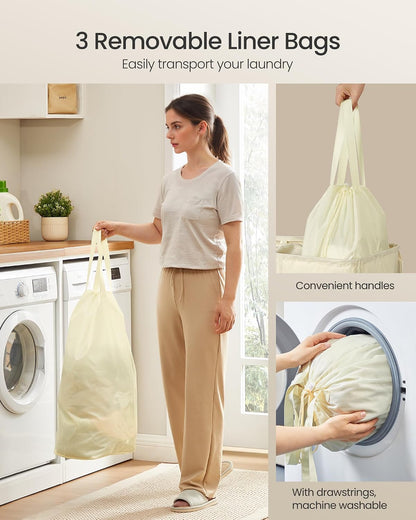 SONGMICS 160L Laundry Hamper, 4-Compartment Laundry Sorter with Lid