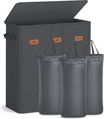 SONGMICS 160L Laundry Hamper, 4-Compartment Laundry Sorter with Lid