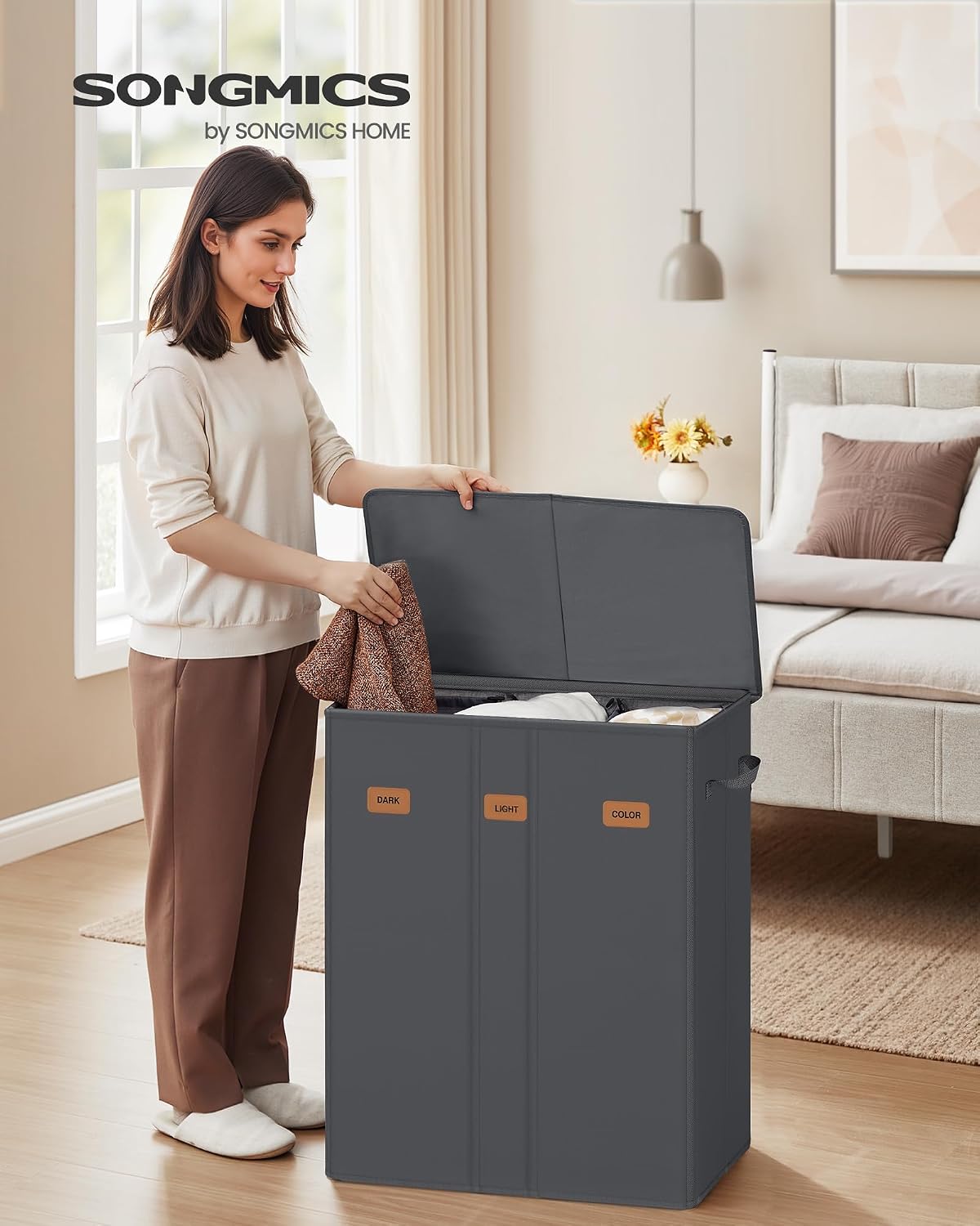 SONGMICS 160L Laundry Hamper, 4-Compartment Laundry Sorter with Lid