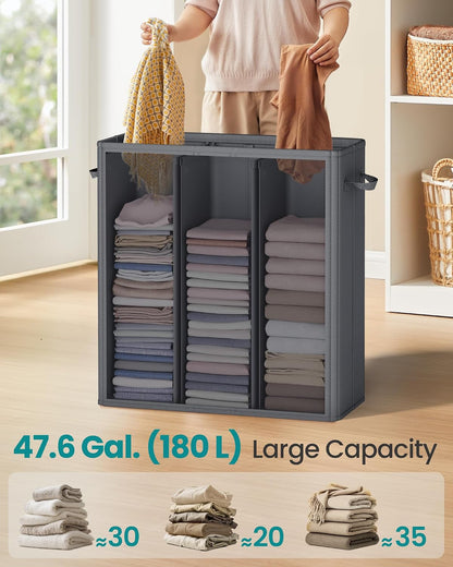SONGMICS 160L Laundry Hamper, 4-Compartment Laundry Sorter with Lid