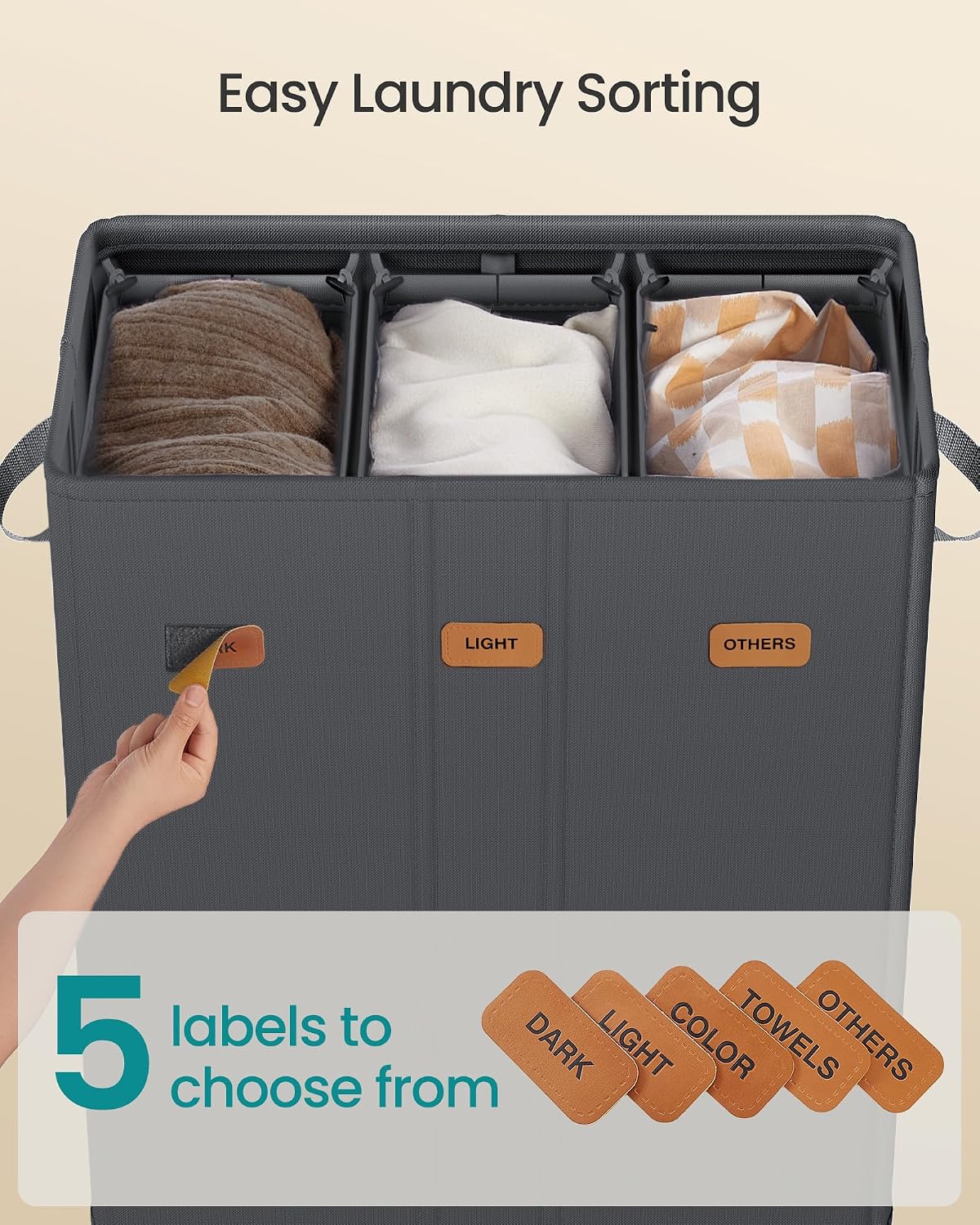 SONGMICS 160L Laundry Hamper, 4-Compartment Laundry Sorter with Lid