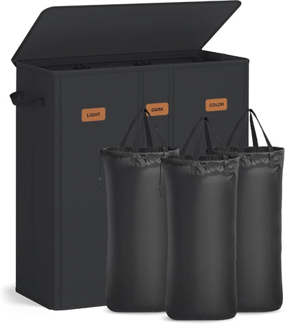 SONGMICS 160L Laundry Hamper, 4-Compartment Laundry Sorter with Lid