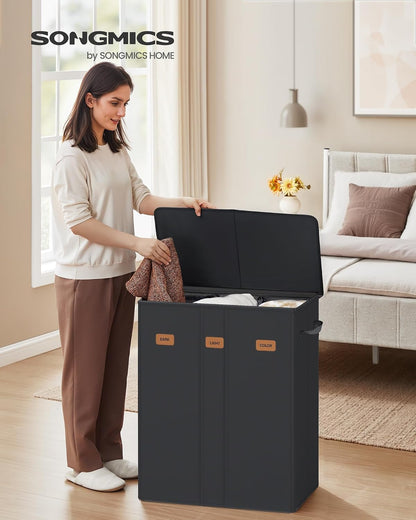 SONGMICS 160L Laundry Hamper, 4-Compartment Laundry Sorter with Lid