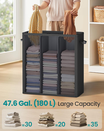 SONGMICS 160L Laundry Hamper, 4-Compartment Laundry Sorter with Lid