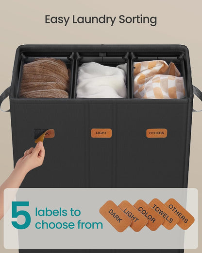 SONGMICS 160L Laundry Hamper, 4-Compartment Laundry Sorter with Lid