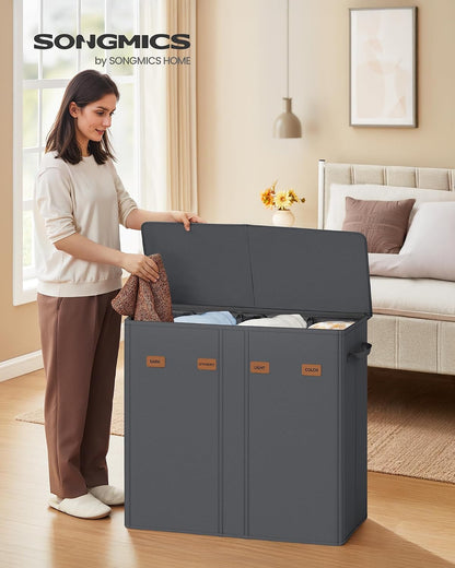 SONGMICS 160L Laundry Hamper, 4-Compartment Laundry Sorter with Lid