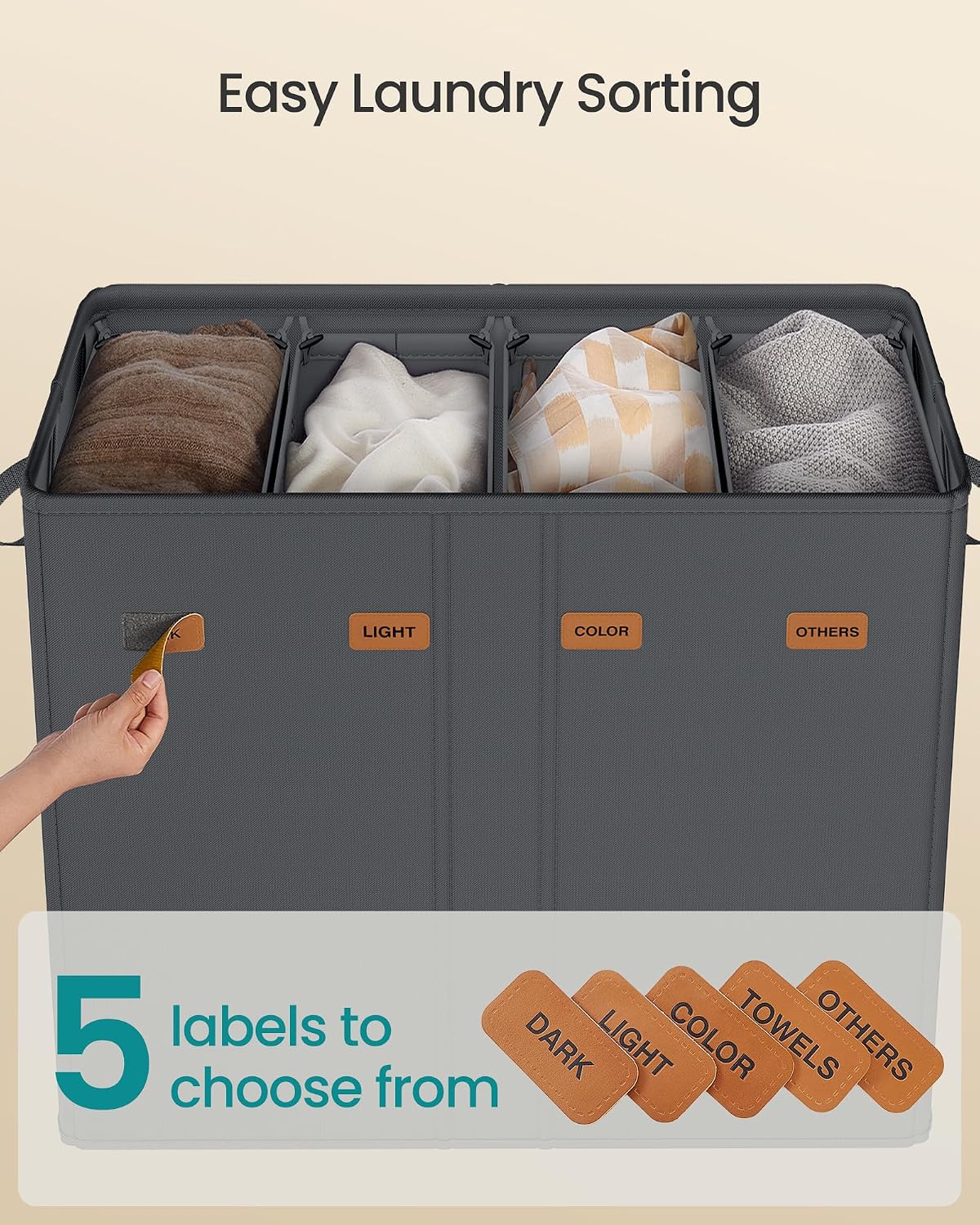 SONGMICS 160L Laundry Hamper, 4-Compartment Laundry Sorter with Lid