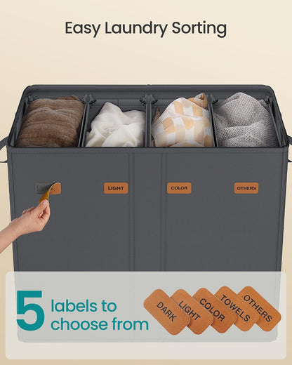 SONGMICS 160L Laundry Hamper, 4-Compartment Laundry Sorter with Lid