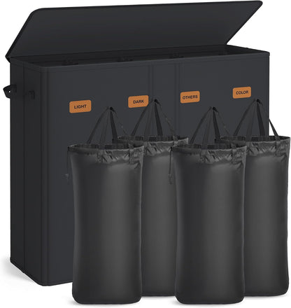 SONGMICS 160L Laundry Hamper, 4-Compartment Laundry Sorter with Lid