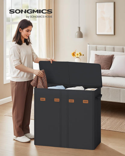 SONGMICS 160L Laundry Hamper, 4-Compartment Laundry Sorter with Lid