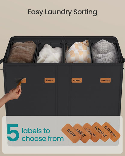 SONGMICS 160L Laundry Hamper, 4-Compartment Laundry Sorter with Lid