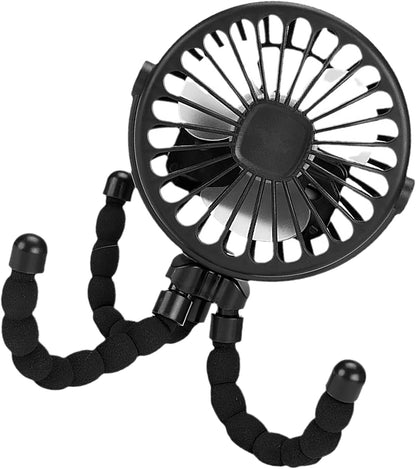Stroller Fan with Flexible Tripod and USB Charging, Portable Clip On Fan Battery Operated for Baby Stroller Outdoor Travel (Black)