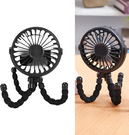 Stroller Fan with Flexible Tripod and USB Charging, Portable Clip On Fan Battery Operated for Baby Stroller Outdoor Travel (Black)
