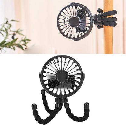 Stroller Fan with Flexible Tripod and USB Charging, Portable Clip On Fan Battery Operated for Baby Stroller Outdoor Travel (Black)