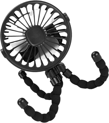 Stroller Fan with Flexible Tripod and USB Charging, Portable Clip On Fan Battery Operated for Baby Stroller Outdoor Travel (Black)